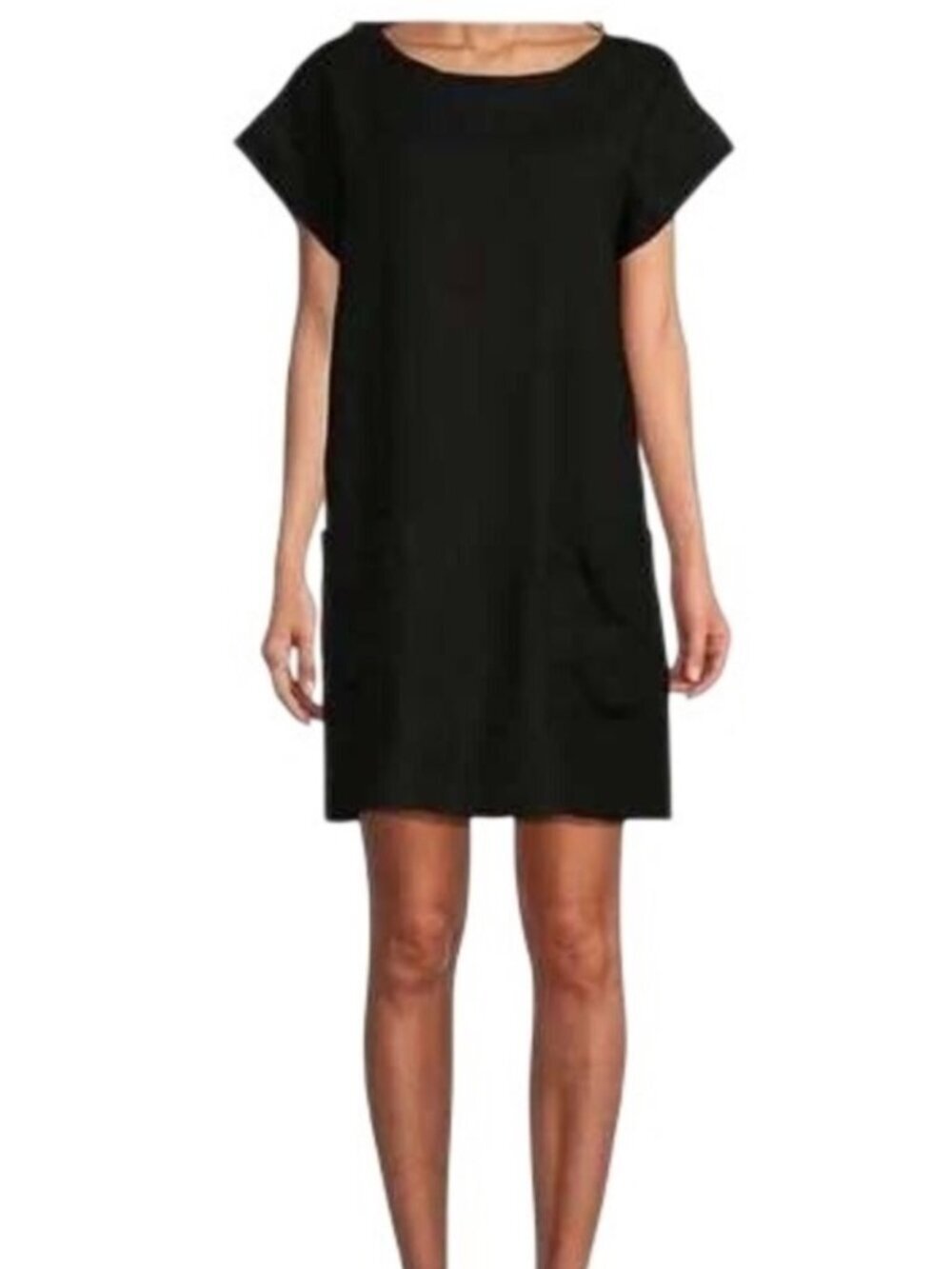 bryn Walker Black Double Gauze Textured Shift Tunic Dress Sz L Pockets USA Made
